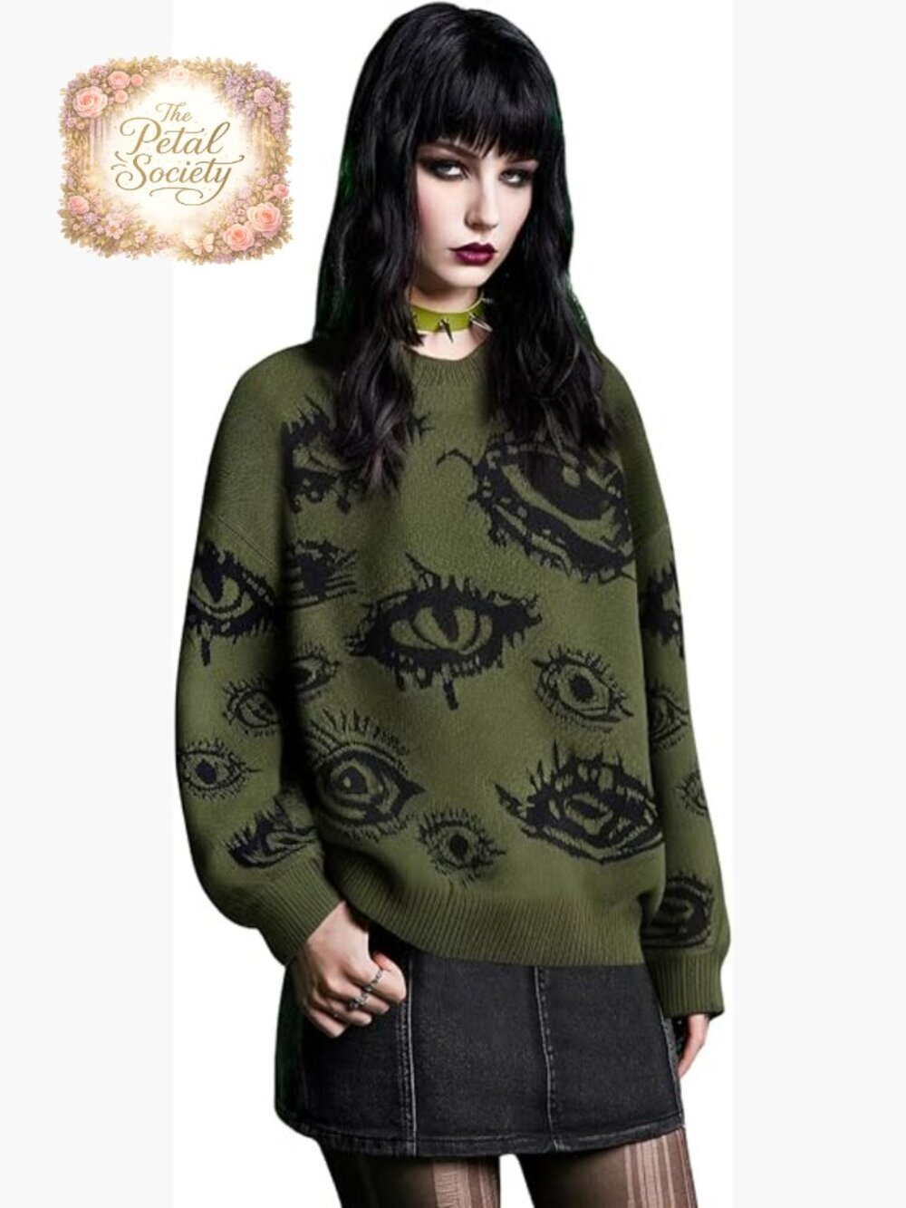 Plus Size Grunge Punk Print Long Sleeve Pullover Sweater Top